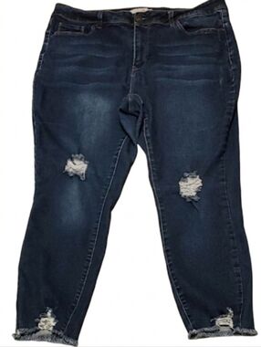 Women's Size 18 Dark Blue Distressed Cropped Ankle Jeans Plus Size